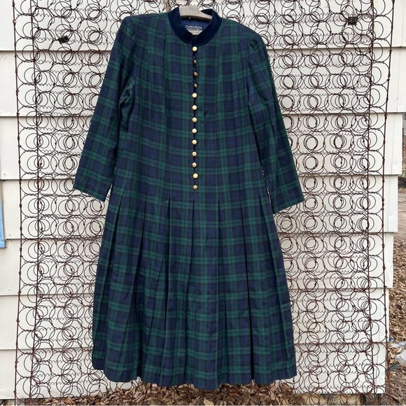 Vintage Dresses Vintage 9s Blue Green Plaid Pleated British Jumper Dress Poshmark